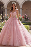 Robe de bal à bretelles fines roses Corset appliquée robe de bal Quinceañera