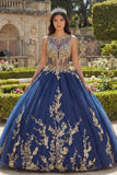Robe de bal à col rond bleu marine avec applique, robe de bal Quinceañera
