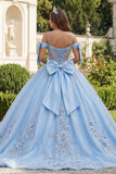 Robe de bal Quinceañera à corset bleu à épaules froides appliquées