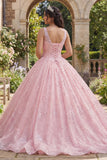 Robe de bal rose pailletée Corset à col V à col Quinceañera