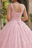 Robe de bal rose pailletée Corset à col V à col Quinceañera