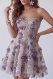 Robe courte cocktail courte à paillettes violettes scintillantes