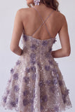 Robe courte cocktail courte à paillettes violettes scintillantes