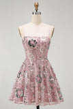 Robe de cocktail courte courte fleurie perlée aux perles aux fard à paillettes, à blush scintillant
