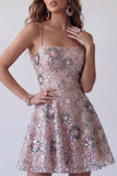 Robe de cocktail courte courte fleurie perlée aux perles aux fard à paillettes, à blush scintillant