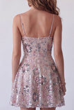 Robe de cocktail courte courte fleurie perlée aux perles aux fard à paillettes, à blush scintillant