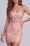 Corset bodycon en pastèque scintillant robe cocktail courte fleurie