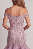 Robe cocktail courte à perles liles, épaule dénudée, avec volants