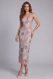 Robe cocktail à fleurs blanches à perles perlées aux hauts nus Maxi Bloom avec dentelle