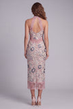 Robe cocktail à fleurs blanches à perles perlées aux hauts nus Maxi Bloom avec dentelle