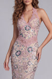 Robe cocktail à fleurs blanches à perles perlées aux hauts nus Maxi Bloom avec dentelle