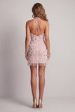 Robe cocktail à dos nus à volants à volants scintillante Short à frange