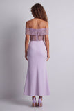 Robe de cérémonie sirène scintillante dénudée d’épaules dénudées violet clair
