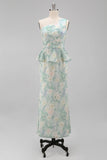 Robe formelle de sirène fleurie vert clair sur une épaule