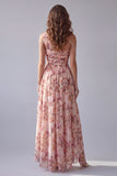 Robe formelle rose fleurie A Line à une épaule