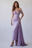 Robe formelle violette claire écartée à épaule scintillante avec serpentin