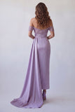 Robe formelle violette claire écartée à épaule scintillante avec serpentin