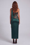 Robe formelle fourreau vert foncé sans bretelles avec bustier