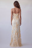Robe formelle de sirène florale jaune clair avec sangles en chaîne en strass