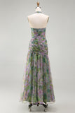 Robe longue de cérémonie longue à col nu fleuri en chiffon sauge poussiéreuse