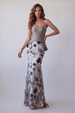 Robe longue de cérémonie longue élégante en chiffon sirène mauve en chiffon fleuri