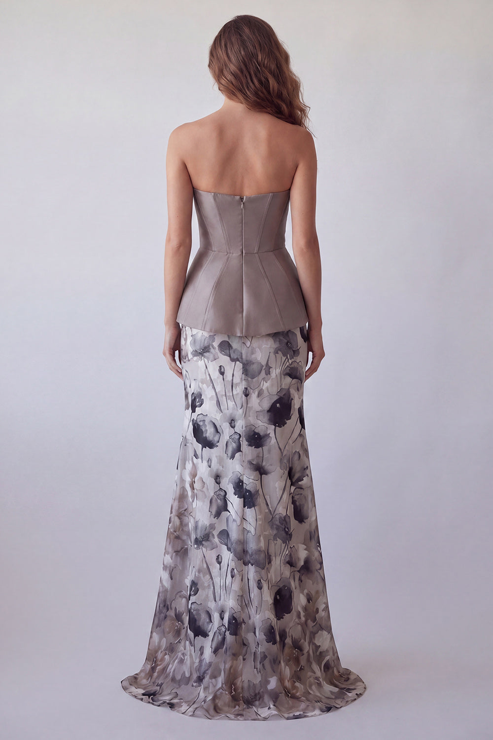 Robe longue de cérémonie longue élégante en chiffon sirène mauve en chiffon fleuri