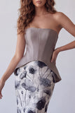 Robe longue de cérémonie longue élégante en chiffon sirène mauve en chiffon fleuri