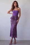 Robe formelle Midi sans bretelles en chiffon en chiffon violet