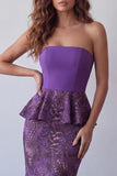 Robe formelle Midi sans bretelles en chiffon en chiffon violet