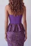 Robe formelle Midi sans bretelles en chiffon en chiffon violet