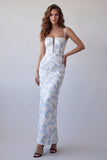 Robe longue de cérémonie à bretelles fines bleu clair à bretelles fines