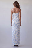 Robe longue de cérémonie à bretelles fines bleu clair à bretelles fines