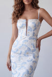 Robe longue de cérémonie à bretelles fines bleu clair à bretelles fines