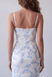 Robe longue de cérémonie à bretelles fines bleu clair à bretelles fines