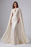 Robe longue formelle imprimée Champagne Sirène avec une cape