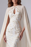 Robe longue formelle imprimée Champagne Sirène avec une cape