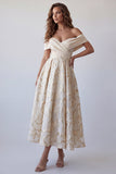 Robe de cérémonie midi imprimée en ligne A à motif champagne décollé