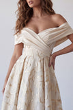 Robe de cérémonie midi imprimée en ligne A à motif champagne décollé