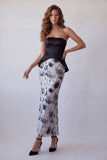 Robe formelle noire body-short bodycon en chiffon fleuri midi