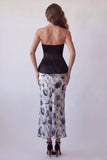 Robe formelle noire body-short bodycon en chiffon fleuri midi