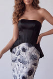 Robe formelle noire body-short bodycon en chiffon fleuri midi