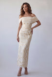 Robe de cérémonie Maxi à motifs bodycon à épaule dénudée au champagne
