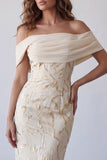 Robe de cérémonie Maxi à motifs bodycon à épaule dénudée au champagne