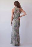 Robe formelle Maxi à manche florale en chiffon à col hul
