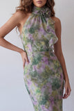 Robe formelle Maxi à manche florale en chiffon à col hul