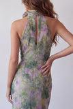 Robe formelle Maxi à manche florale en chiffon à col hul