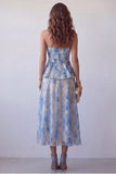 Robe formelle midi midi en chiffon bleu poussiéreux en chiffon poussiéreux sans bretelles
