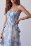 Robe formelle midi midi en chiffon bleu poussiéreux en chiffon poussiéreux sans bretelles