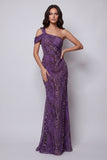 Robe longue de cérémonie en chiffon violet sirène à une épaule