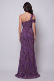 Robe longue de cérémonie en chiffon violet sirène à une épaule